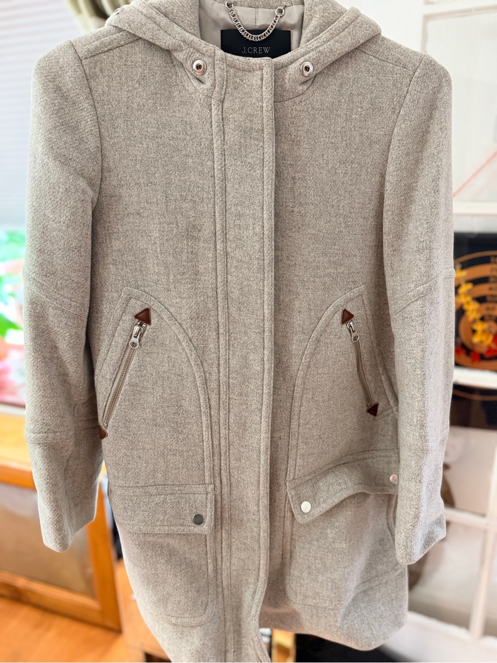 J.Crew Women's Hooded Wool-Blend Coat in Light Gray